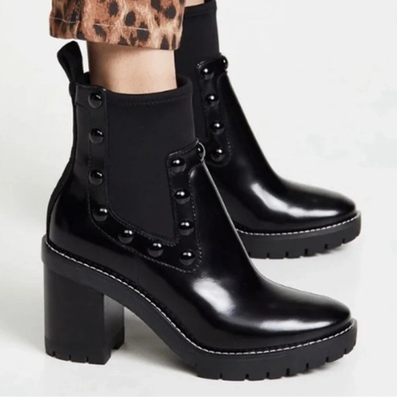 Tory Burch Preston Studded Heeled Black Patent Boots Size 7 - Picture 1 of 11